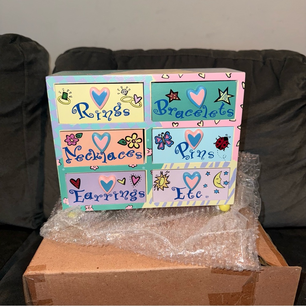 Lillian Vernon Hand painted Wooden Jewelry Box New
